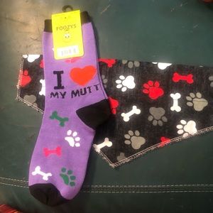 Foozys canine collection socks NWT 9-11 I LOVE MY MUTE & new xs dog bandana